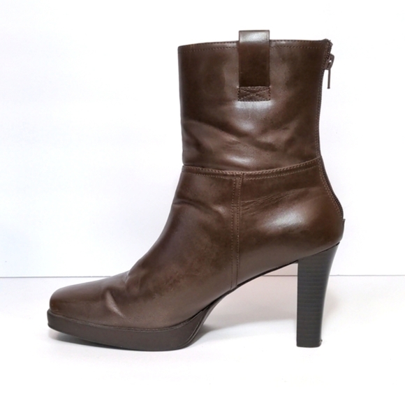 Skechers Vintage 90s y2k Brown Square Toe Chunky Heeled Boots Vegan Leather 10 - Picture 10 of 14